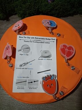 Cute Medical-Themed Retractable Badge Reel Set - Orange, Pink, Red